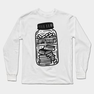 Anti-Depressant Books Shirt, Jar of Books, Antidepressant Pill Bottle, Book Lover Gift, Bookish, Mental Health, Reading is my Therapy Long Sleeve T-Shirt